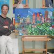Sjerd met zijn schilderij Haagse Skyline 2012
